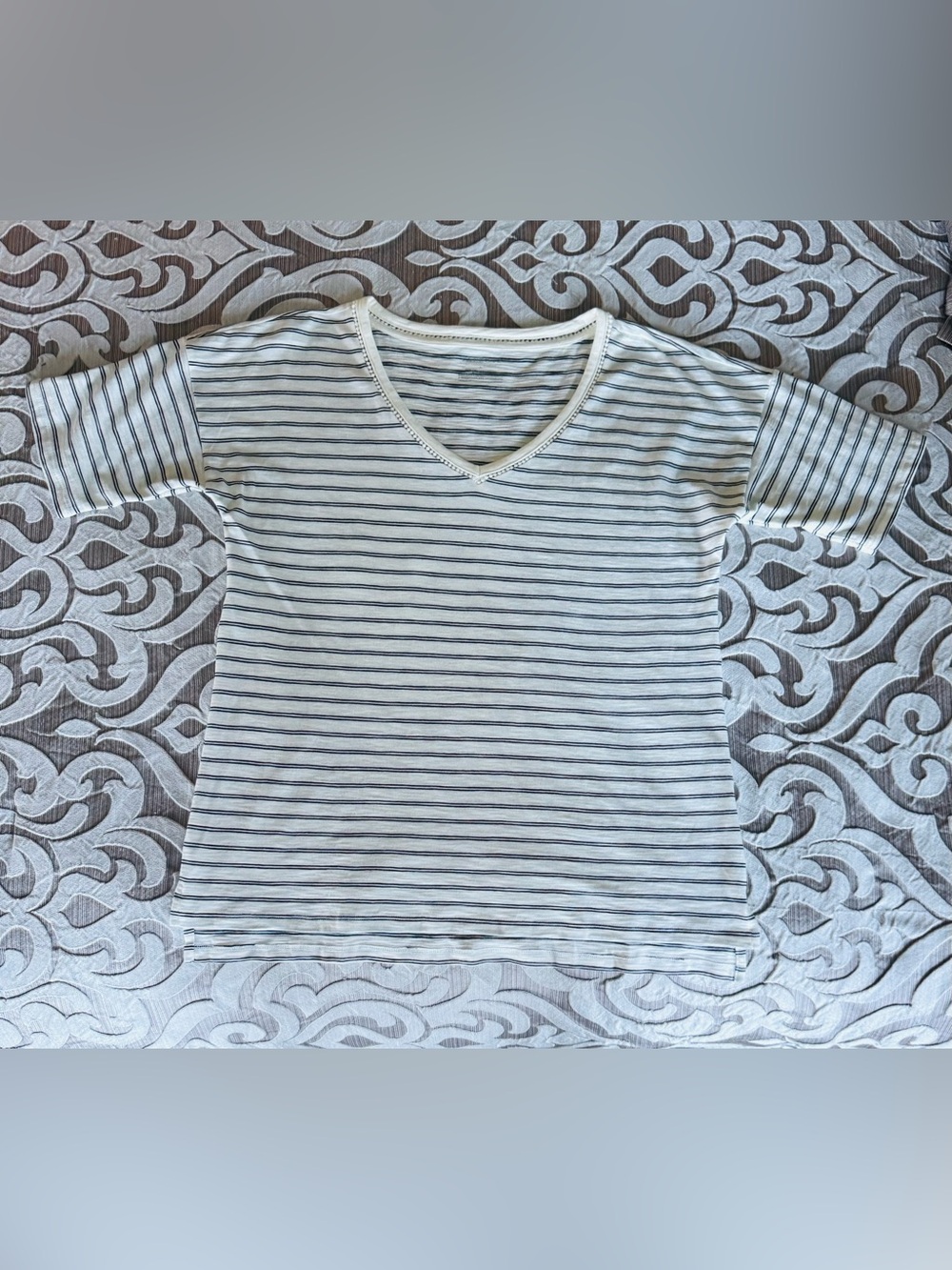 NWT Talbots - Soft White Tee with Double Black Thin Stripes